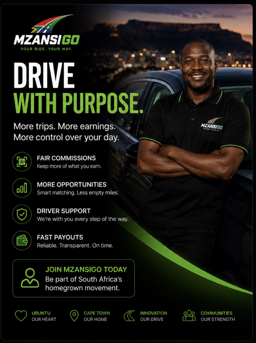 Drive With Purpose MzansiGo driver recruitment visual